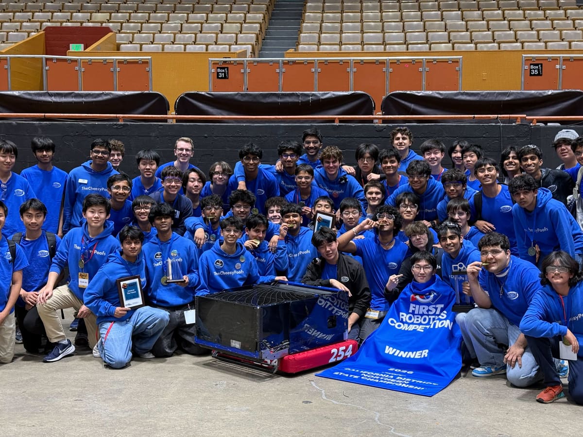 Team 254 celebrating the 2026 California District Championship